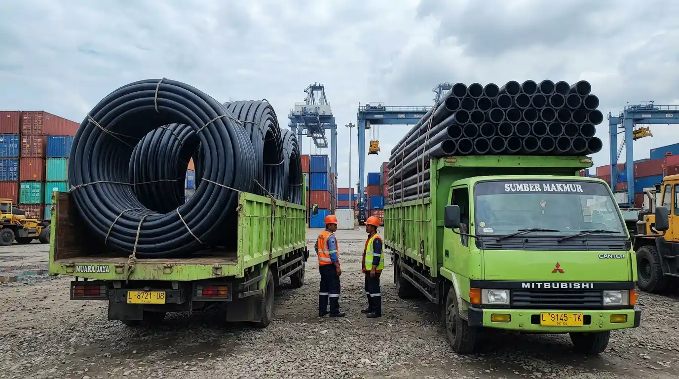 perbandingan pipa hdpe 4inch batang 6meter dan roll 50 meter